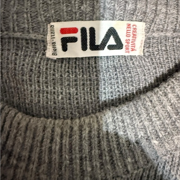 Vintage Fila Men's Gray Sweater with Red and White Stripes - Picture 2 of 6